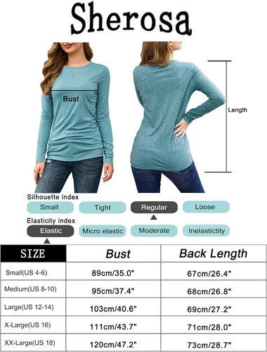Miniatura 7 de Sherosa Camisetas básicas de manga larga con cuello redondo para mujer