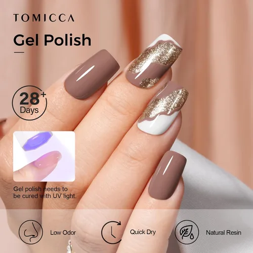 Miniatura 4 de TOMICCA Esmalte de uñas de gel marrón café, 0.5 onzas líquidas, esmalte de uñas de secado con LED UV para arte de uñas, manicura en casa, otoño e