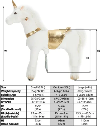 Miniatura 6 de UFREE Juguete de unicornio para montar, unicornio de peluche caminante para niñas, regalo de cumpleaños para niños de 4 a 9 años, altura de 36