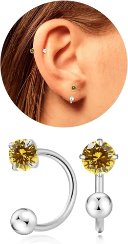 Miniatura 13 de Pequeños aretes de piedra natal natural de 0.118 pulgadas para mujeres, adolescentes y niñas, pequeños aretes de medio aro para cartílago