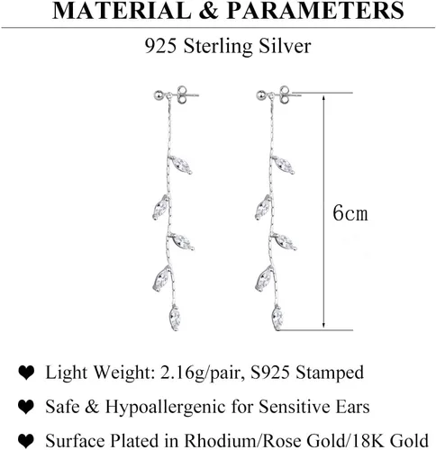 Miniatura 6 de SLUYNZ Solid 925 Sterling Silver Droplet Dangle Earrings Chain for Women Teens Olive Leaf Wedding Dangle Earrings Bridal Earrings