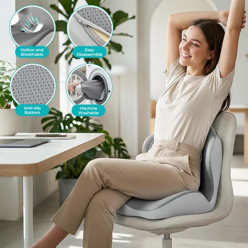 Miniatura 3 de Cojín de asiento con almohada de apoyo lumbar para conductor de camión, cojín de espuma viscoelástica para aliviar la presión del coxis y conducción