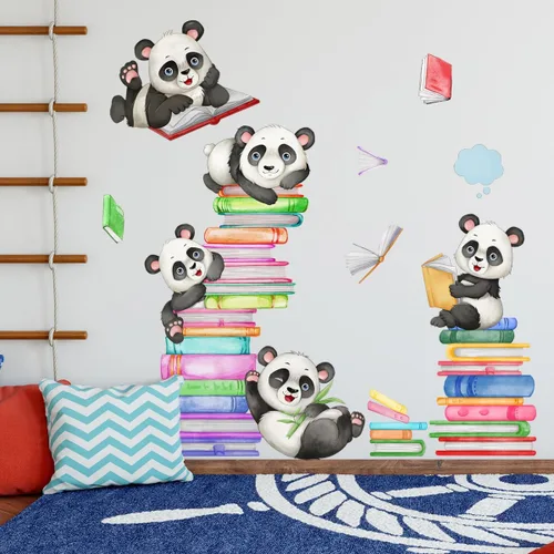 Miniatura 5 de Calcomanías de Pared de Pandas Animales Leyendo Libros Pegatinas de Pared para Guardería de Bebé Dormitorio de Niños Aula Decoraciones de Pared