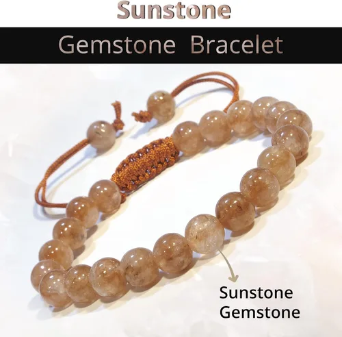 Miniatura 274 de Adjustable Crystal Bracelet – Gemstone Bead Bracelet with Adjustable Macrame String – Chic Gemstone Bracelet for Men and Women – 8mm Round Healing