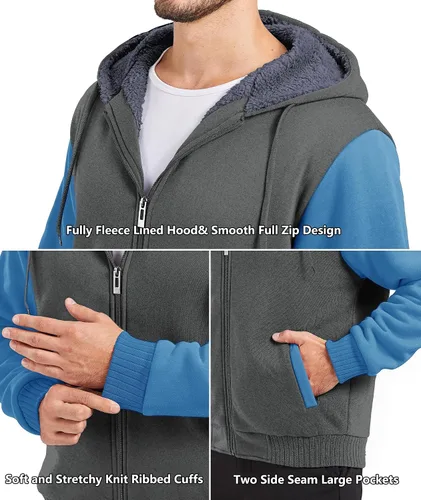 Miniatura 115 de GEEK LIGHTING Sudadera con capucha y cremallera para hombre, forro polar, chaqueta gruesa con capucha para invierno, cálida sudadera atlética