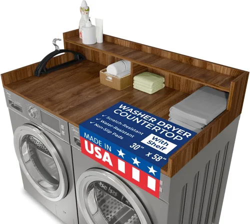 Miniatura 16 de OfficeSimpli Mesa para Lavadora y Secadora, Fabricado en EE.UU., Almohadillas Antideslizantes, Toallero de Madera para Lavandería, Cubierta