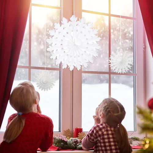 Miniatura 7 de TUPARKA Decoraciones de papel blanco con copos de nieve, suministros de fiesta de cumpleaños de Frozen, decoración de fiesta de invierno del país