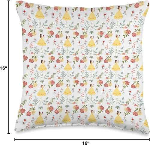 Miniatura 4 de Disney Princesa Bella y Encantada almohada con estampado de rosas, 16.0 x 16.0 in, multicolor