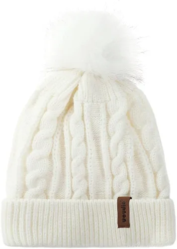 Miniatura 2 de UOUDIO Conjunto de gorro de punto con pompones para mujer y hombre gorro de esquí de invierno gorro de calavera holgado con forro polar