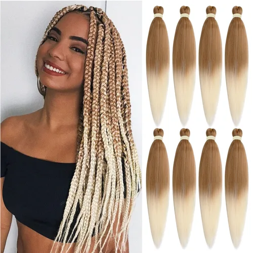 Miniatura 17 de Leeven 26 pulgadas, 2 paquetes de cabello trenzado color lila claro preestirado, cabello trenzado lavanda preestirado, extensiones de cabello