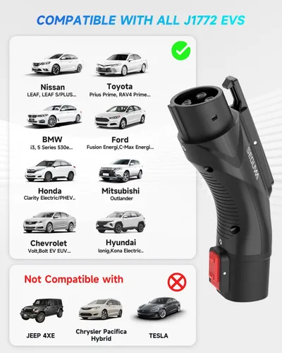 Miniatura 6 de Adaptador de carga EV para Tesla a J1772, hasta 60 amperios con bloqueo de seguridad, IP65, adaptador portátil J1772 Tesla, compatible con cargador