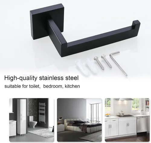 Miniatura 4 de TQKAG Soporte de papel higiénico negro mate SUS304 de acero inoxidable, moderno soporte de rollo de papel higiénico cuadrado para montaje en pared