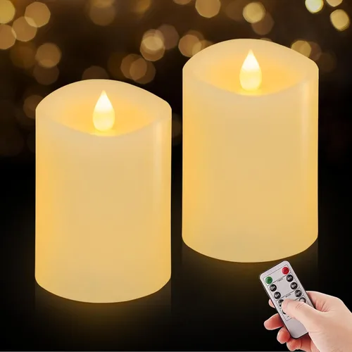 Miniatura 33 de Juego de 1 velas sin llama de 3 x 4, batería de 2 AA, 600 horas, velas parpadeantes con temporizador, velas sin llama de 4 pulgadas con control