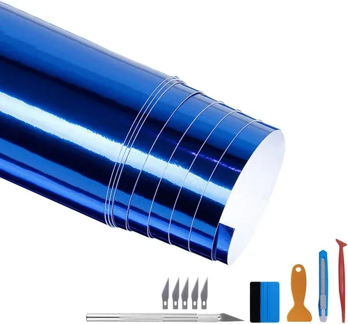 Miniatura 15 de LZLRUN Vinilo Adhesivo Cromado Espejo de 1 pie x 5 pies Calcomanía Adhesiva Película para Automóvil (Azul, 1 pie x 5 pies)
