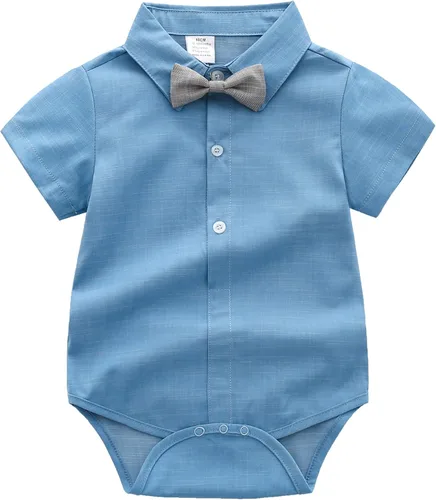 Miniatura 2 de Trajes de caballero para bebés, camisa de manga corta para bebé+pantalones con babero+corbata de lazo conjunto de ropa