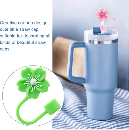 Miniatura 7 de Tapa de silicona con flores para pajita de vaso Stanley, 10 mm 0.4 pulgadas, tapas reutilizables, regalo para decoración de fiesta 4 piezas flor