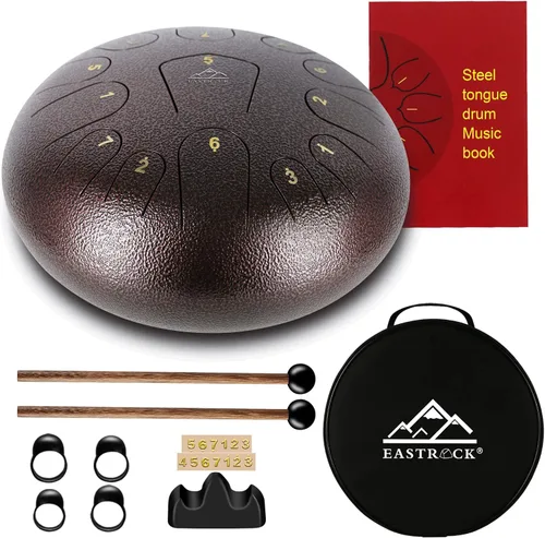 Miniatura 14 de EASTROCK Tambor de lengua de acero para niños de 6 pulgadas, 8 notas, instrumento de percusión, tambor handpan en clave C con bolsa de viaje