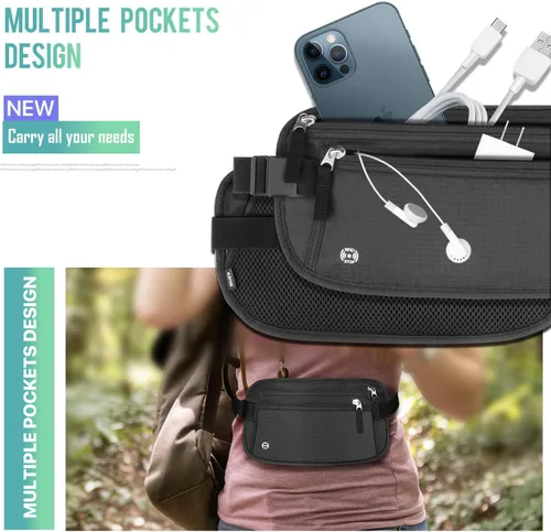 Miniatura 6 de WALNEW Cinturón de dinero de viaje Cartera de viaje oculta con bloqueo RFID, Negro, talla única , Cartera RFID