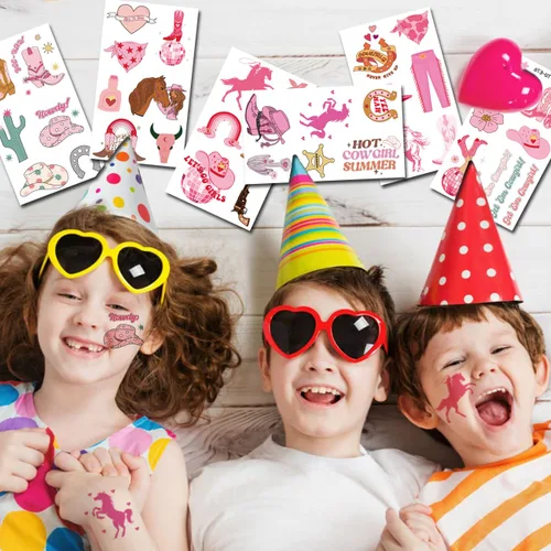 Miniatura 5 de CHARLENT Tatuajes temporales de vaquera para niños, suministros de fiesta, tatuajes temporales de vaquera occidental para niñas, regalos de fiesta