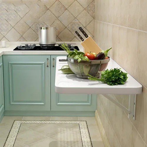 Miniatura 9 de Mesa de comedor plegable para cocina montada en la pared, mesa de comedor multifuncional flotante, banco de trabajo, 39 tamaños, carga de 220