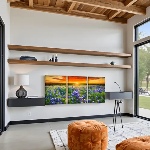 Miniatura 4 de Nachic Wall Cuadro de 3 piezas de puesta de sol para pared, hermoso campo de arándanos de Texas, pintura fotográfica sobre lienzo, póster de paisaje