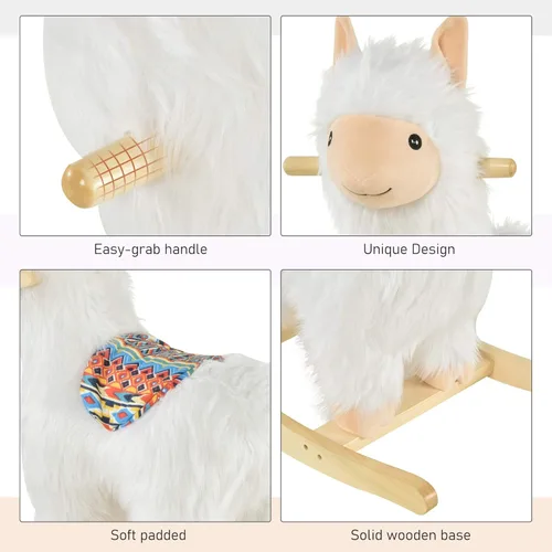 Miniatura 5 de Qaba Juguete de caballo mecedora para niños, estilo llama, tela de felpa suave para niños de 3 años en adelante
