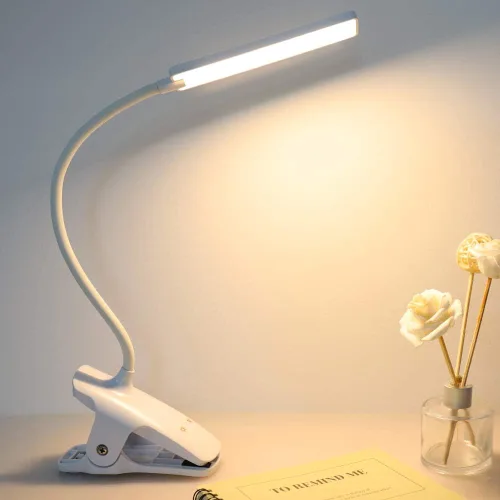 Luz de lectura LED con clip, luces de libro recargables USB, protección ocular de 24 LED, lámpara de cama de noche de cuello flexible, control Blanco