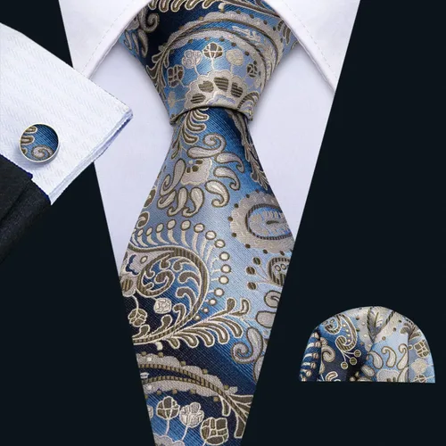 Miniatura 3 de Barry.Wang Conjunto de moda de corbata de cachemira, gemelos y corbatas para hombre, tejido de seda