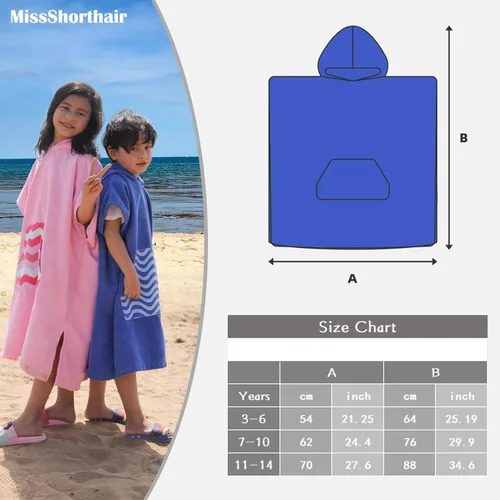 Miniatura 7 de MissShorthair Toalla Poncho para niños, toalla de playa con capucha para niñas y niños, poncho de surf, bata cambiante, toalla de baño de Rayas