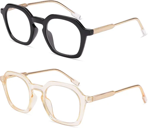 Miniatura 4 de AMOMOMA Paquete de 2 lentes de lectura cuadrados retro para mujeres y hombres, marco vintage para lector de computadora con luz azul AM6193