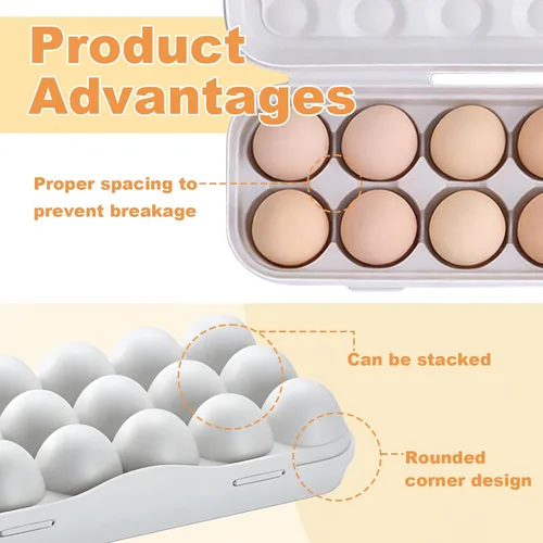 Miniatura 5 de PhantomSky Soporte para huevos de gran capacidad para exteriores, plástico, gris, 12 huevos
