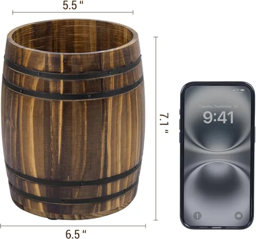Miniatura 7 de MyGift Crock para Utensilios de Cocina con Diseño de Barril de Vino, Soporte de Herramientas de Cocina de Madera Quemada Vintage Rústica