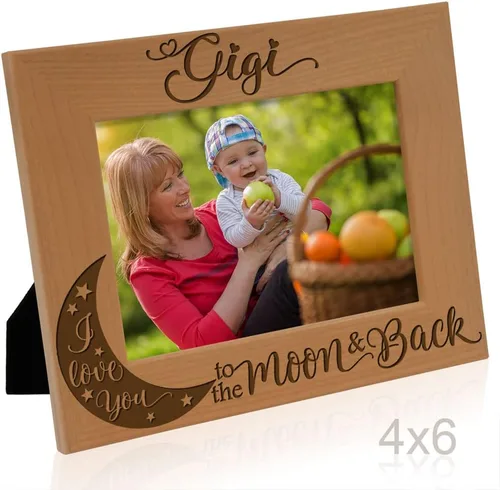 Miniatura 4 de KATE POSH GIGI, I Love you to the Moon and Back, marco de fotos de madera natural grabado, regalos del día de los abuelos, regalos de abuela, abuela