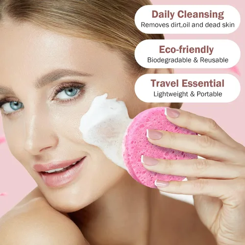 Miniatura 4 de 300 esponjas faciales comprimidas, esponjas faciales naturales para limpieza, almohadillas exfoliantes faciales desechables para esteticistas (rosa)