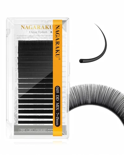 Miniatura 178 de NAGARAKU Extensiones de pestañas, pestañas individuales, 0.05mm, rizo D, 15mm, clásico, negro mate, suave, natural, profesional, 16 filas, 0.05-D