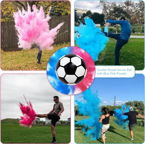 Miniatura 5 de FIEKEICC Kit de polvo de pelota de fútbol para revelación de género, 1 azul y 1 rosa, ideas locas para revelar el género, kit de pelotas de fútbol