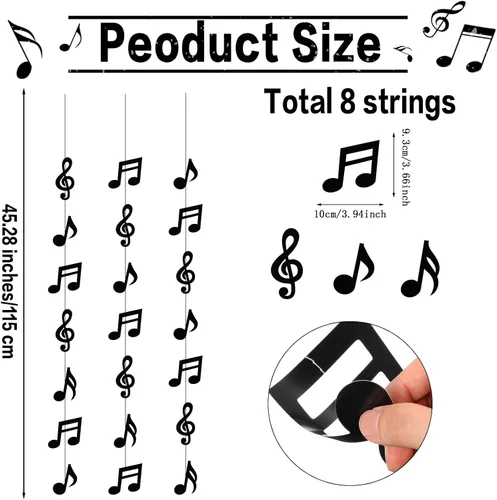 Miniatura 2 de Cindeer 8 piezas de notas musicales para decoración de fiesta de cumpleaños musical, decoraciones colgantes de notas musicales, guirnalda de papel