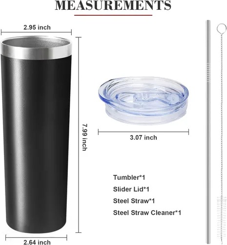 Miniatura 5 de Vaso delgado de 20 onzas con tapa y pajita, vaso de acero inoxidable aislado al vacío, taza de café de doble pared a prueba de fugas, vaso térmico