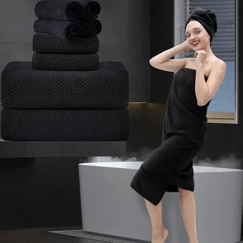 Miniatura 13 de Juego de 2 toallas de mano negras de 16 x 31 pulgadas, juego de toallas de baño de microfibra ultra suaves, altamente absorbentes, de secado rápido