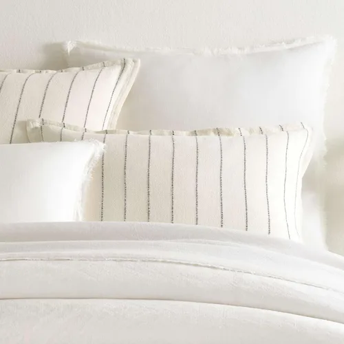 Pine Cone Hill Faye Linen Dove - Funda de edredón blanca, tamaño europeo, patrón sólido neutro/blanco Dove White