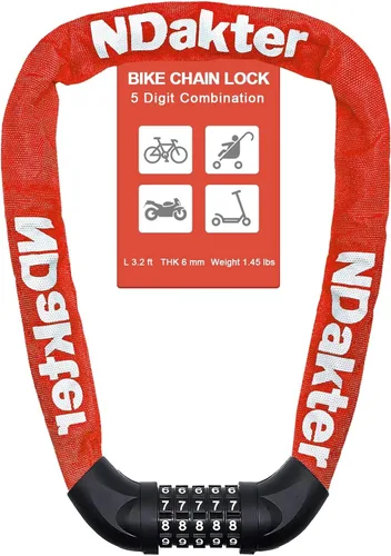 Miniatura 26 de NDakter Cerradura de cadena para bicicleta, combinación de 5 dígitos, resistente, antirrobo, cerradura de bicicleta de seguridad