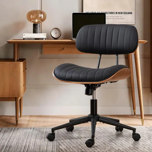 Miniatura 12 de Silla de oficina para el hogar Newnno con ruedas, silla de escritorio de altura ajustable con respaldo de ratán, silla de ordenador giratoria