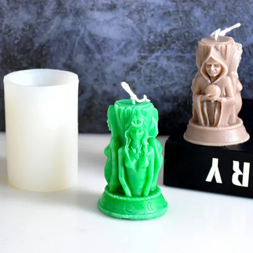 Miniatura 4 de Molde de silicona para velas 3D, 3 lados, diosas, niña, mujer embarazada, anciana, molde de silicona para pilar, aromaterapia, velas, cera, jabón
