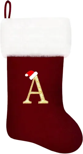 Miniatura 37 de Calcetines de Navidad bordados de 20 pulgadas con monograma, terciopelo negro con puño de felpa blanca supersuave, adornos clásicos para decoración
