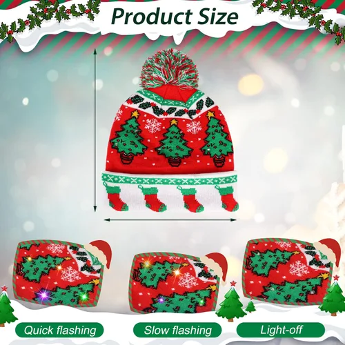 Miniatura 4 de HuiJuKeJi 2 Pieces Christmas Knitted Light Up Hat Santa Hat with Colorful LED Unisex Winter Beanie Sweater Cap