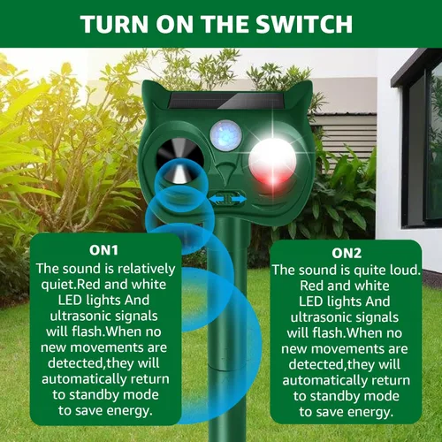Miniatura 4 de Repelente solar ultrasónico de animales con sensor de movimiento para exteriores, dispositivos repelentes de ciervos, ardilla, gato, mapache, Luces