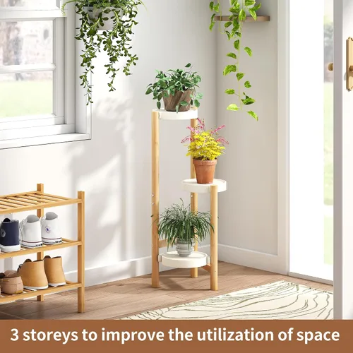 Miniatura 2 de Soporte para plantas de interior y exterior, 3 niveles, 3 macetas, soporte para flores, escalera, soporte para plantas, para balcón, ventana, sala