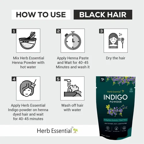 Miniatura 4 de Herb Essential 100% puro 3.52 onzas, polvo índigo para tinte para el cabello, orgánicamente natural, sin conservantes ni OMG, kit de coloración