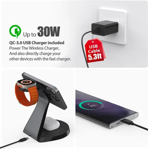 Miniatura 4 de Estación de carga 3 en 1 para dispositivos Apple, soporte de cargador Mag-Safe de carga rápida, cargador inalámbrico para iPhone serie