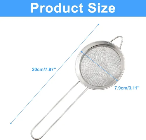 Miniatura 2 de Piutouyar Coladores de malla fina de 3.1 in/3.15 pulgadas, coladores de cocina de acero inoxidable, colador de malla fina de alta resistencia